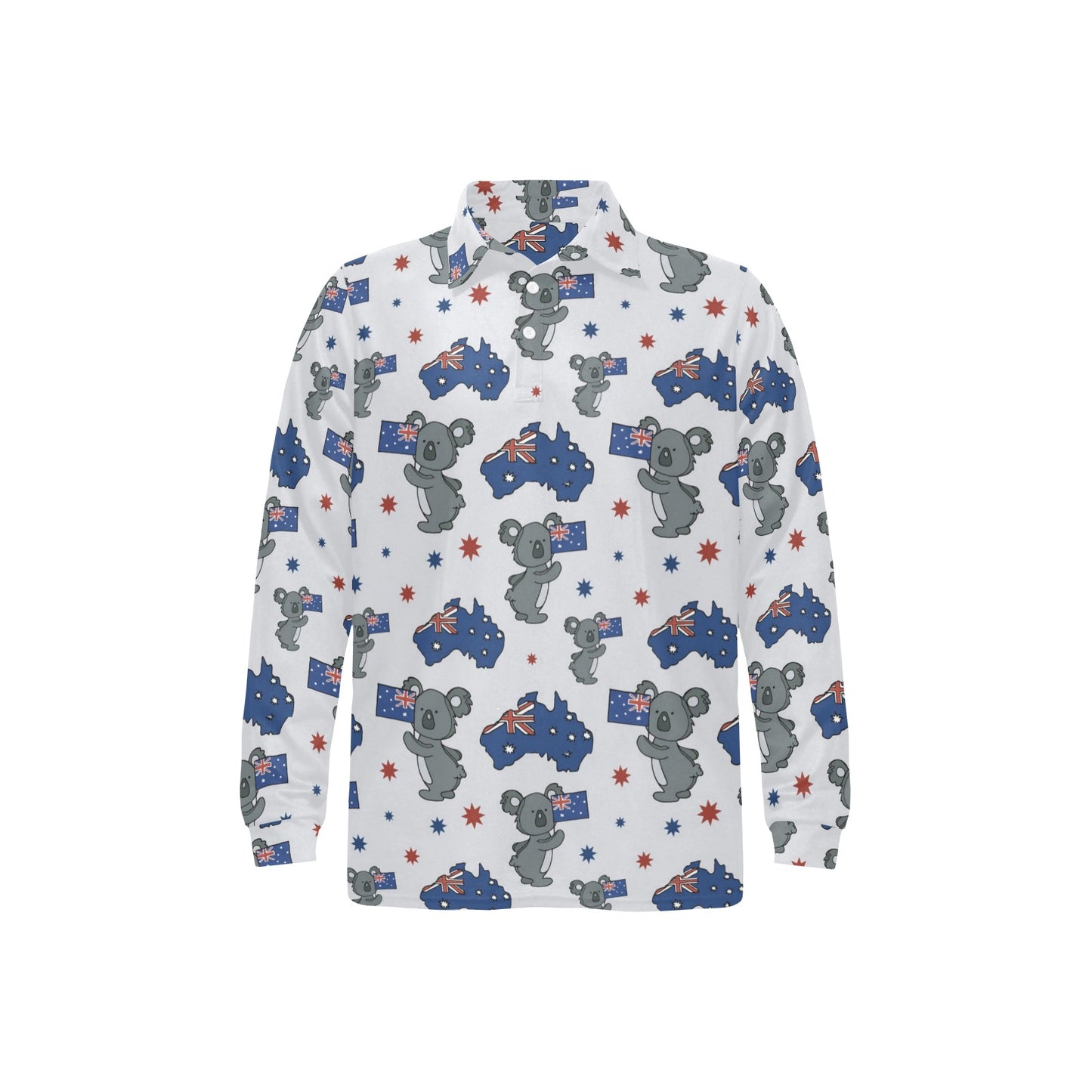 Koala Australia Day Themed Design Long Sleeve Polo Shirt For Men's
