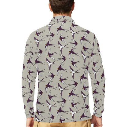 Swallow Bird Pattern Print Design 03 Long Sleeve Polo Shirt For Men's