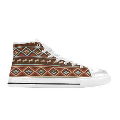 Western Horse Pattern Print LKS301 Men's High Top Canvas Shoes