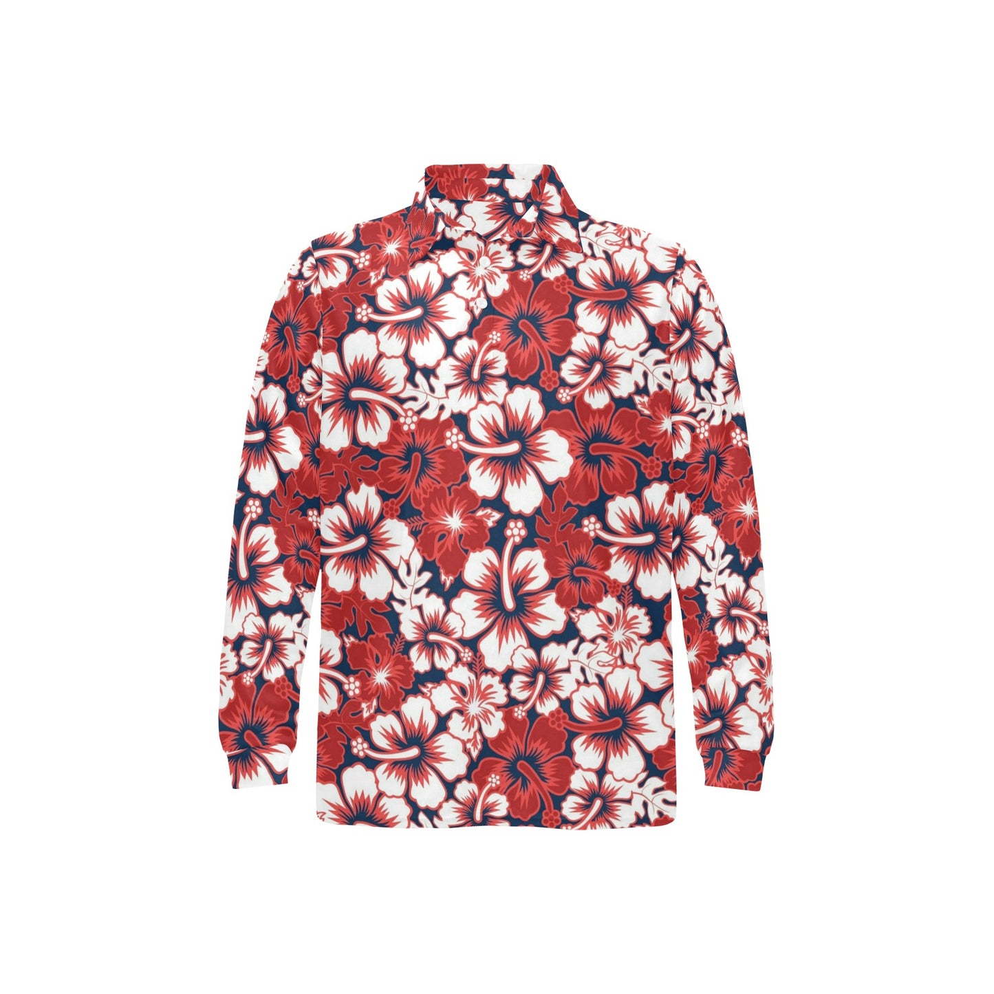 Red Hibiscus Pattern Print Design HB01 Long Sleeve Polo Shirt For Men's