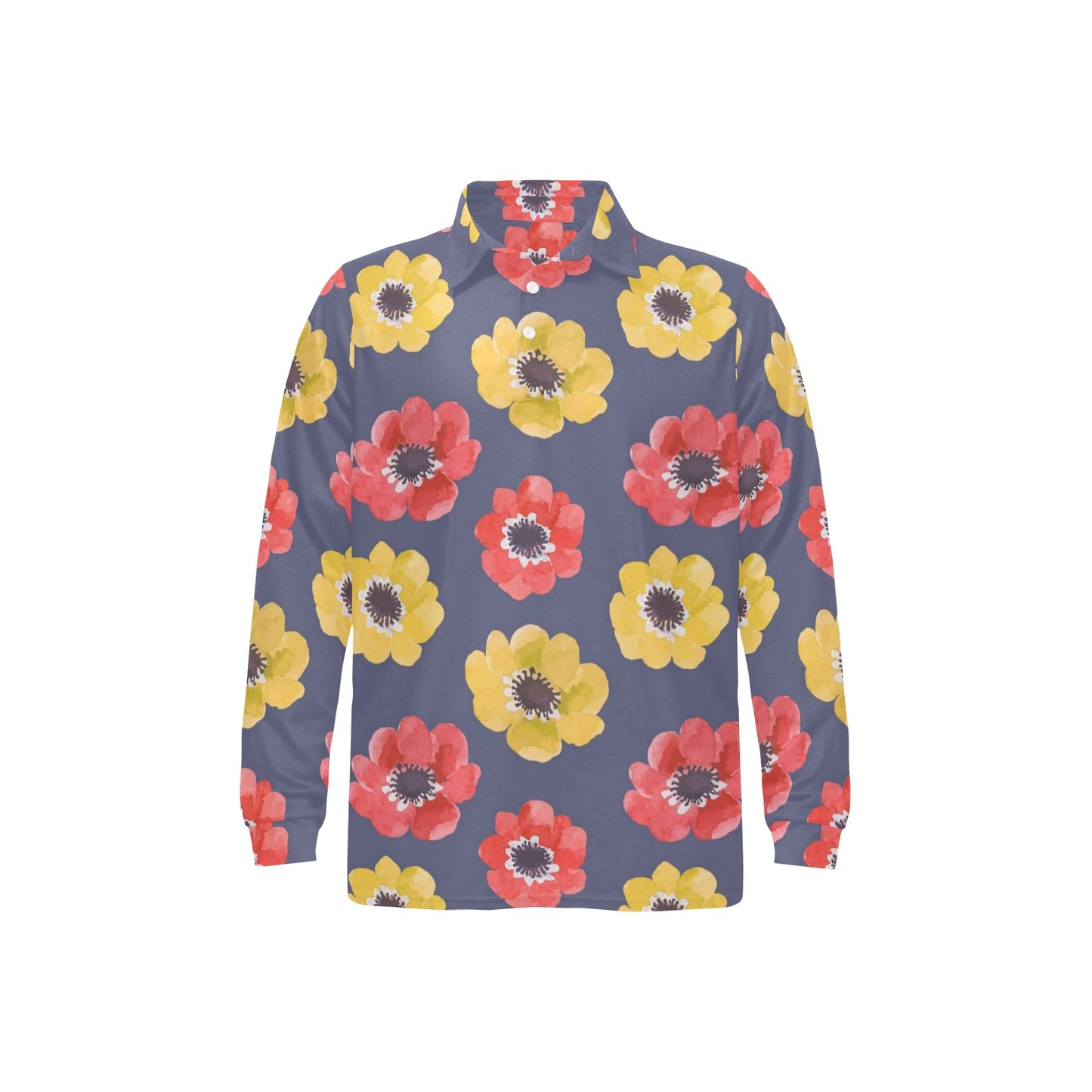 Anemone Pattern Print Design AM010 Long Sleeve Polo Shirt For Men's