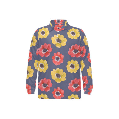 Anemone Pattern Print Design AM010 Long Sleeve Polo Shirt For Men's