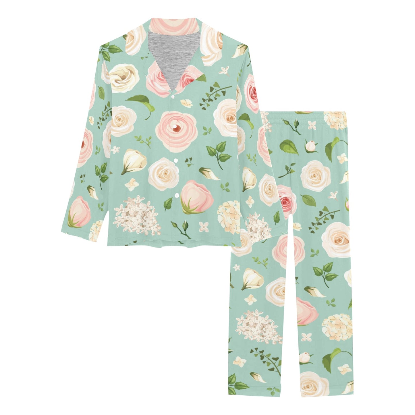 Lisianthus Pattern Print Design 01 Women's Long Pajama Set