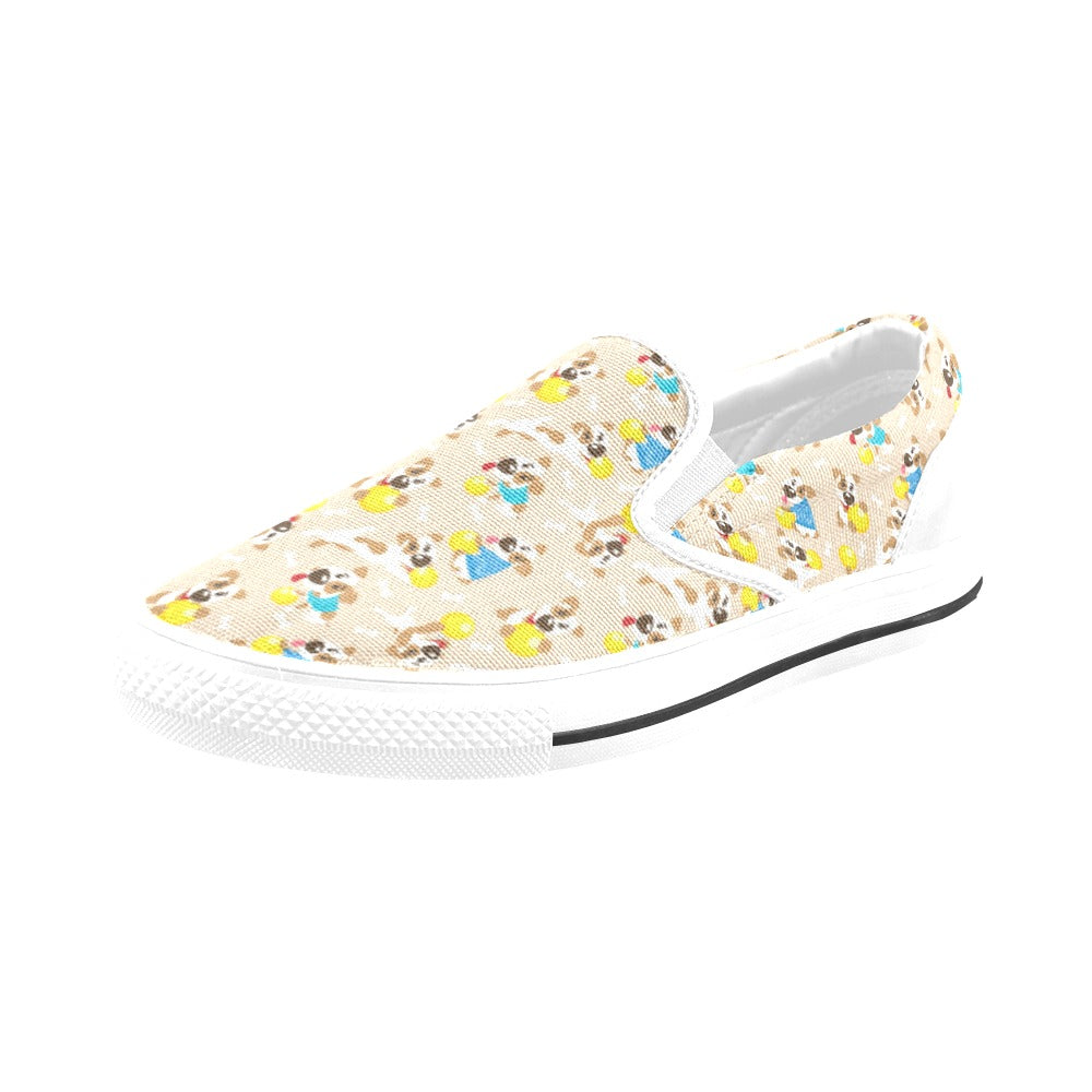 Russell Terriers Cute Print Design LKS304 White Slip Ons Canvas Women's Shoes