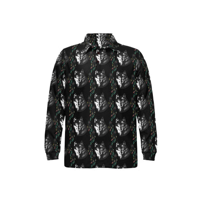 Wolf Black Dream Catcher Design Print Long Sleeve Polo Shirt For Men's