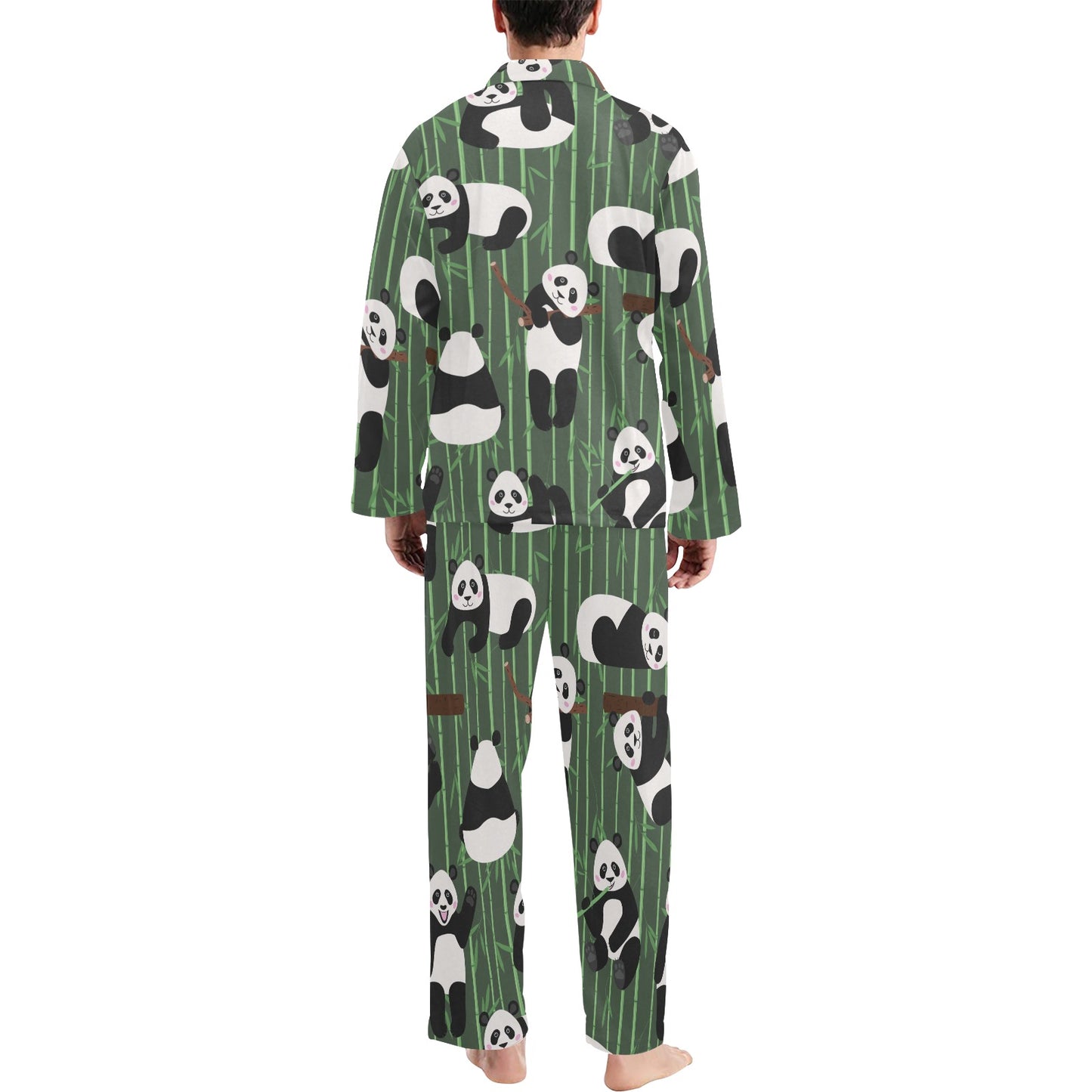 Panda Pattern Print Design A04 Men's Long Pajama Set