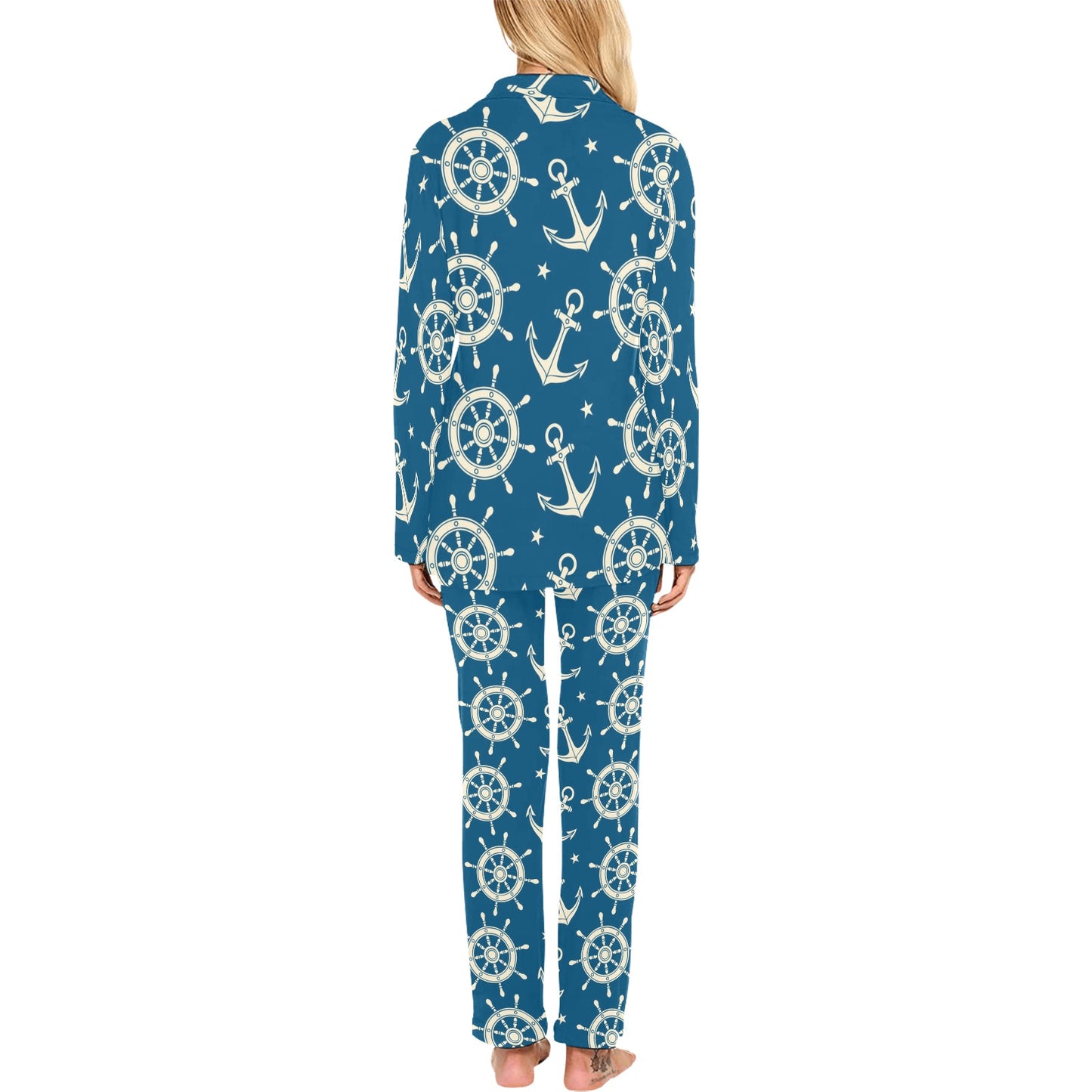 Anchor Pattern Print Design 01 Women's Long Pajama Set