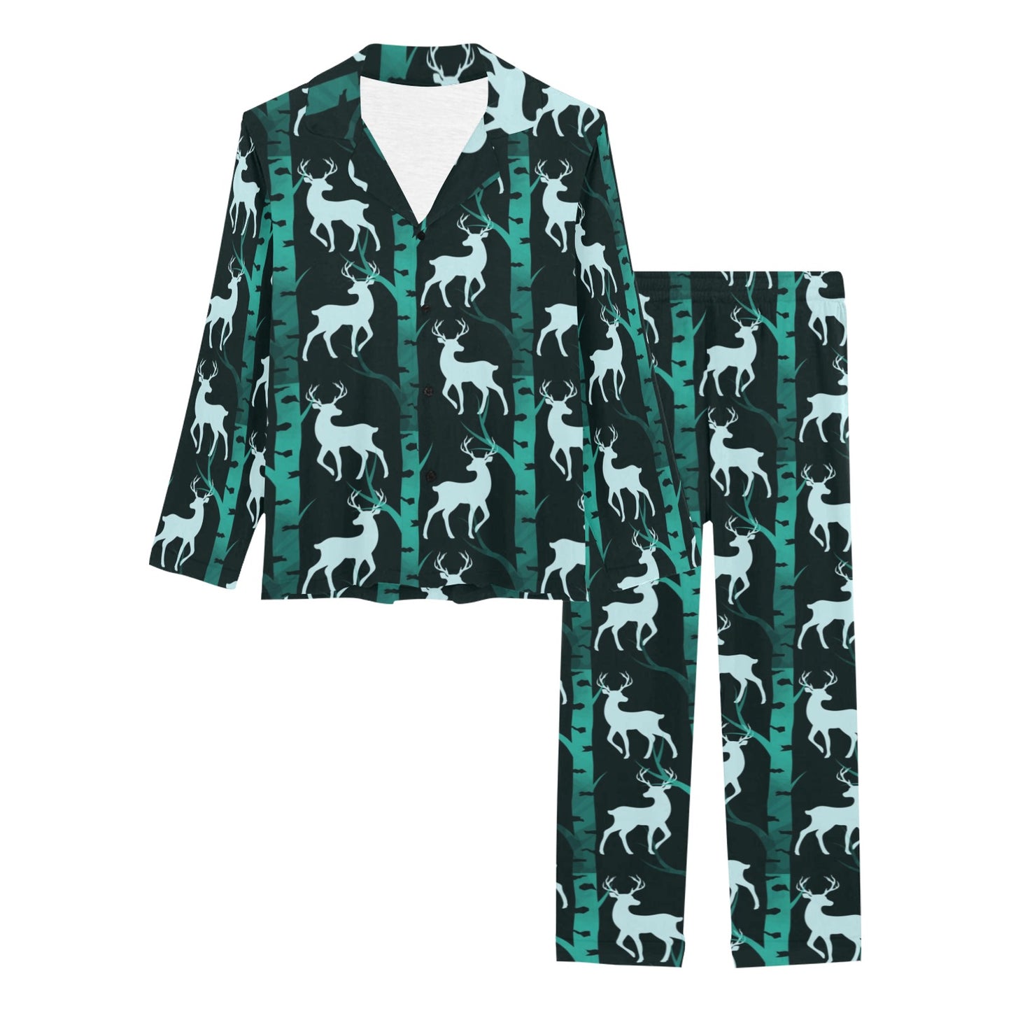 Deer Jungle Print Pattern Women's Long Pajama Set