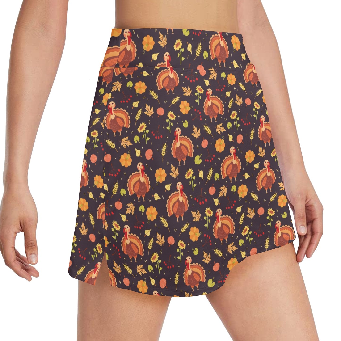 Thanksgiving Print Design LKS305 17" Golf & Pickleball Skort with Pockets