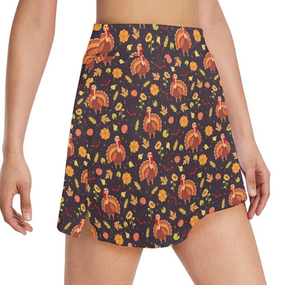 Thanksgiving Print Design LKS305 17" Golf & Pickleball Skort with Pockets