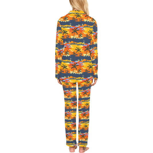 Palm Tree Pattern Print Design PT010 Women's Long Pajama Set