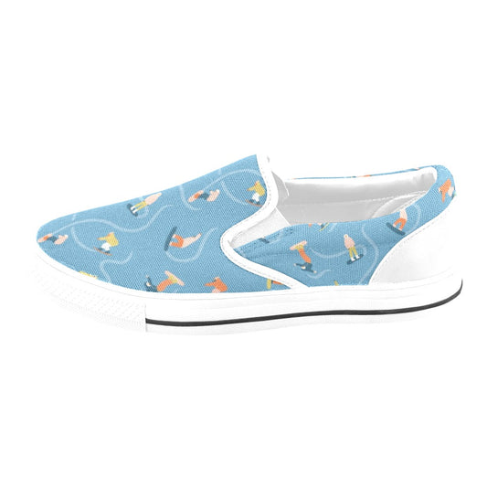 Snowboard Print Design LKS303 White Slip Ons Canvas Women's Shoes