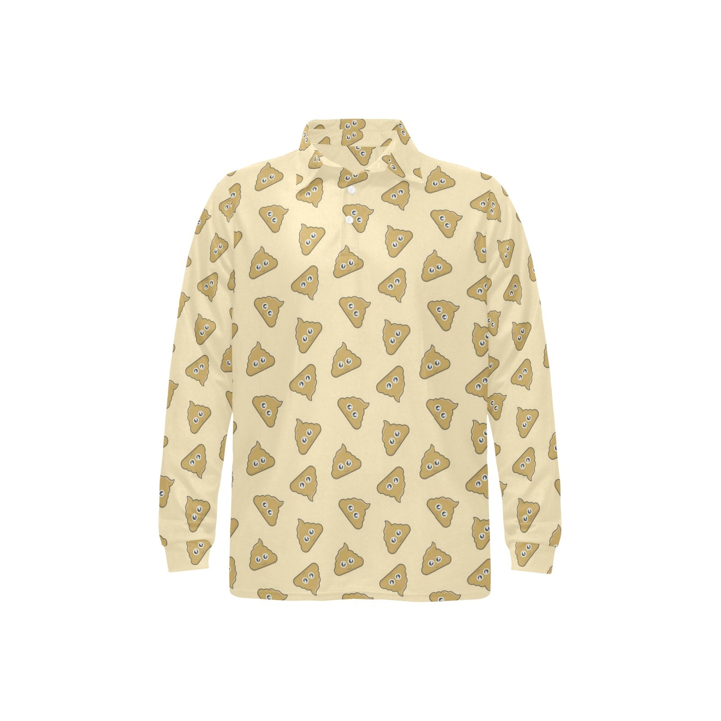 Poop Emoji Pattern Print Design A02 Long Sleeve Polo Shirt For Men's