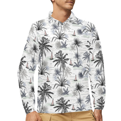 Pacific island Pattern Print Design A04 Long Sleeve Polo Shirt For Men's