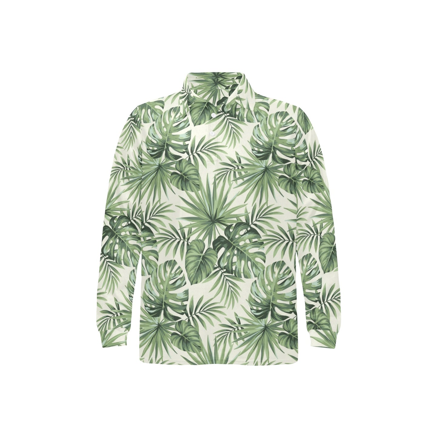 Palm Leaf Pattern Print Design A02 Long Sleeve Polo Shirt For Men's