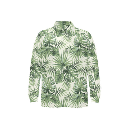 Palm Leaf Pattern Print Design A02 Long Sleeve Polo Shirt For Men's