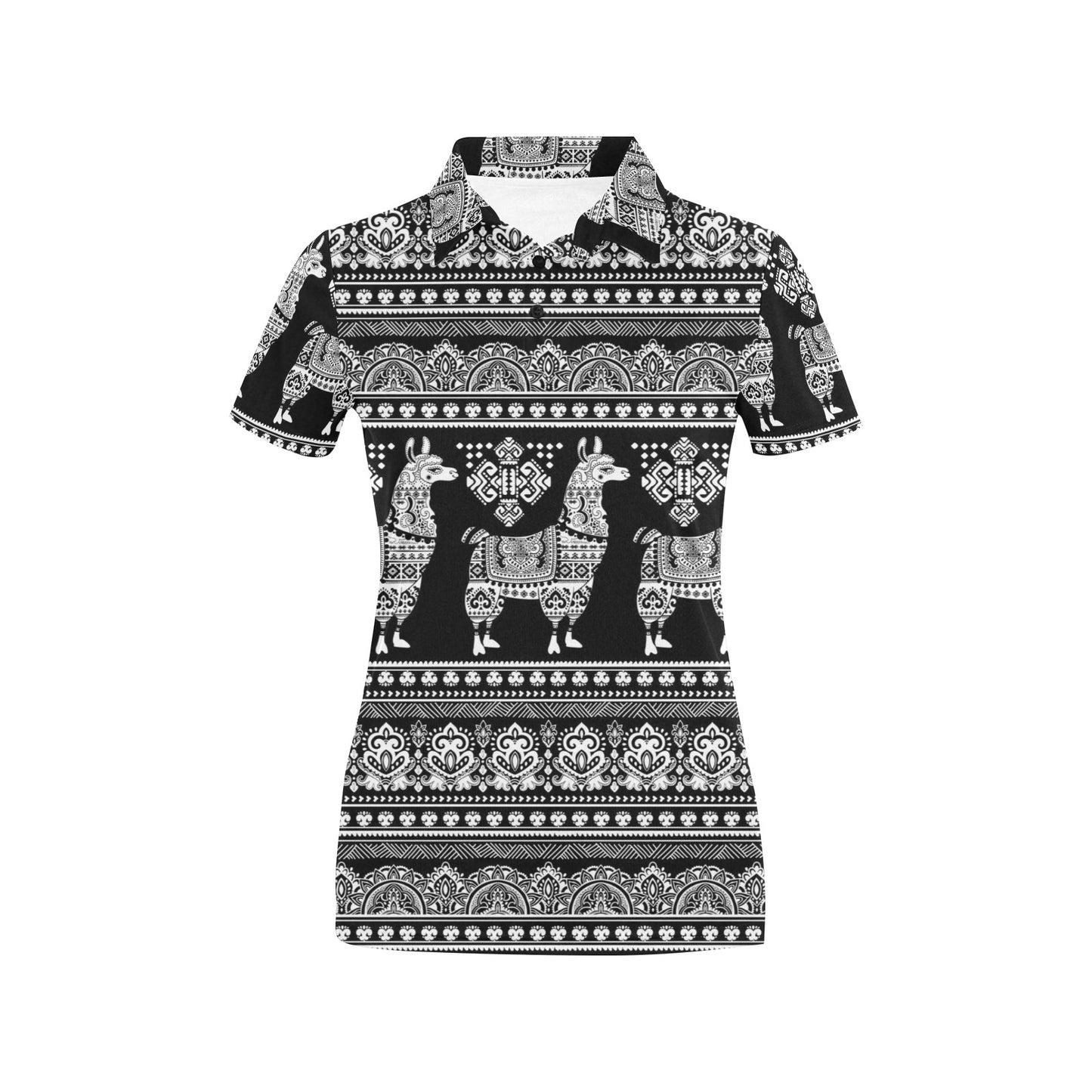 Llama Aztec Style Pattern Print Design 01 Women's Polo Shirt