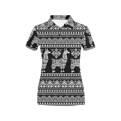 Llama Aztec Style Pattern Print Design 01 Women's Polo Shirt