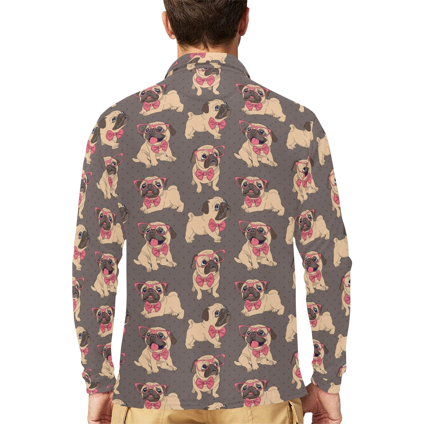 Pug Pattern Print Design A05 Long Sleeve Polo Shirt For Men's