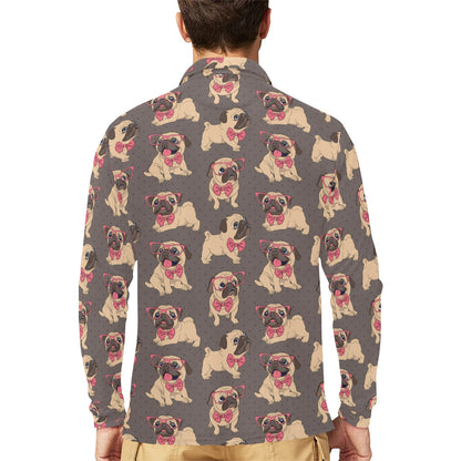 Pug Pattern Print Design A05 Long Sleeve Polo Shirt For Men's