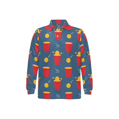 Beer Pong Pattern Print Design 02 Long Sleeve Polo Shirt For Men's