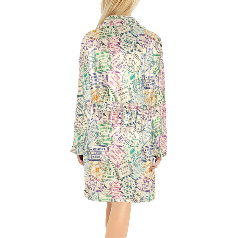 Travel Stamp Print Design LKS303 Women's Fleece Robe