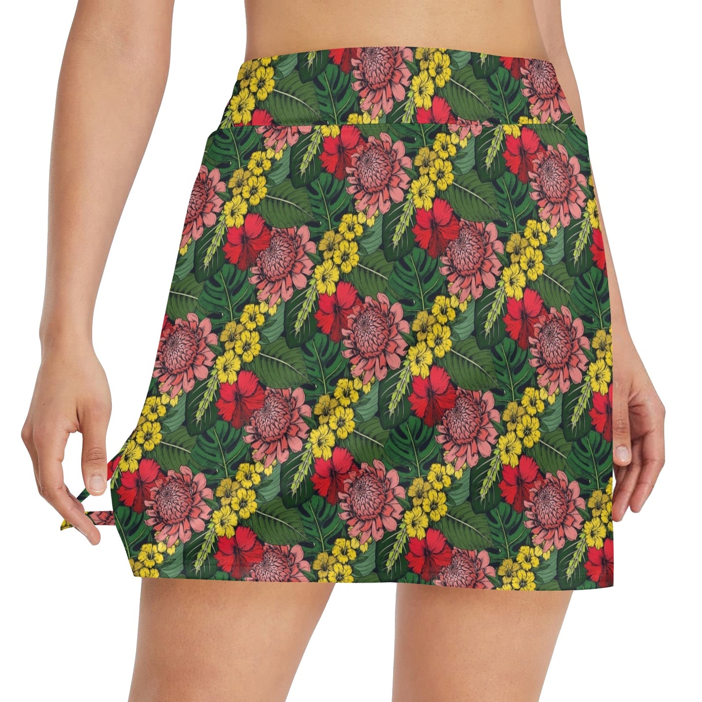 Summer Floral Print Design LKS305 17" Golf & Pickleball Skort with Pockets