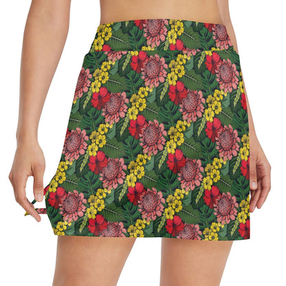 Summer Floral Print Design LKS305 17" Golf & Pickleball Skort with Pockets