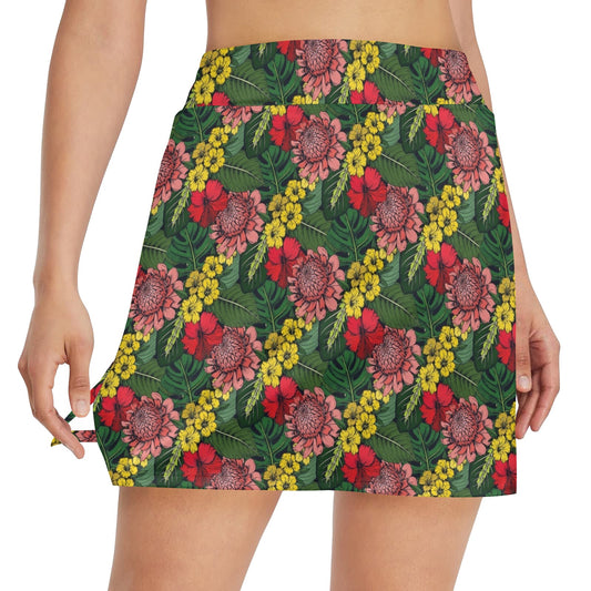 Summer Floral Print Design LKS305 17" Golf & Pickleball Skort with Pockets