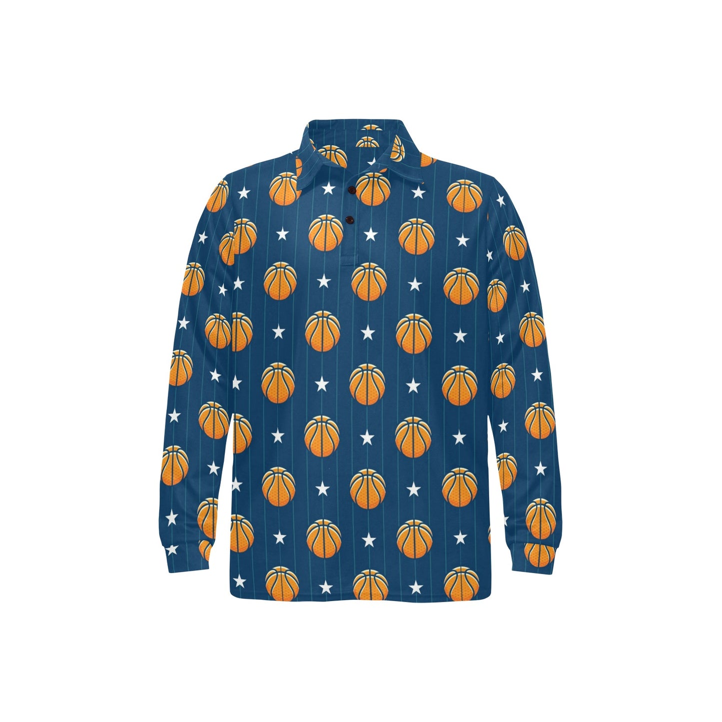 Basketball Star Print Pattern Long Sleeve Polo Shirt For Men's