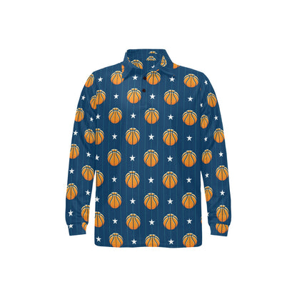 Basketball Star Print Pattern Long Sleeve Polo Shirt For Men's