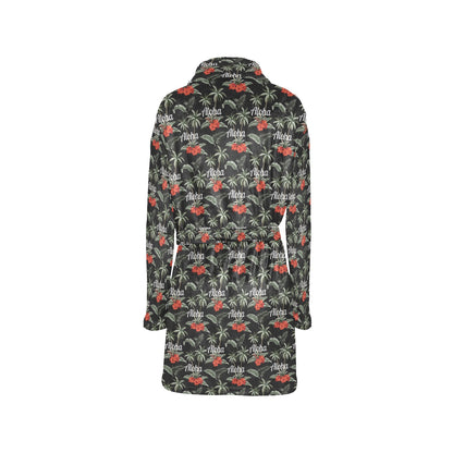 Aloha Palm Tree Design Themed Print Women's Fleece Robe