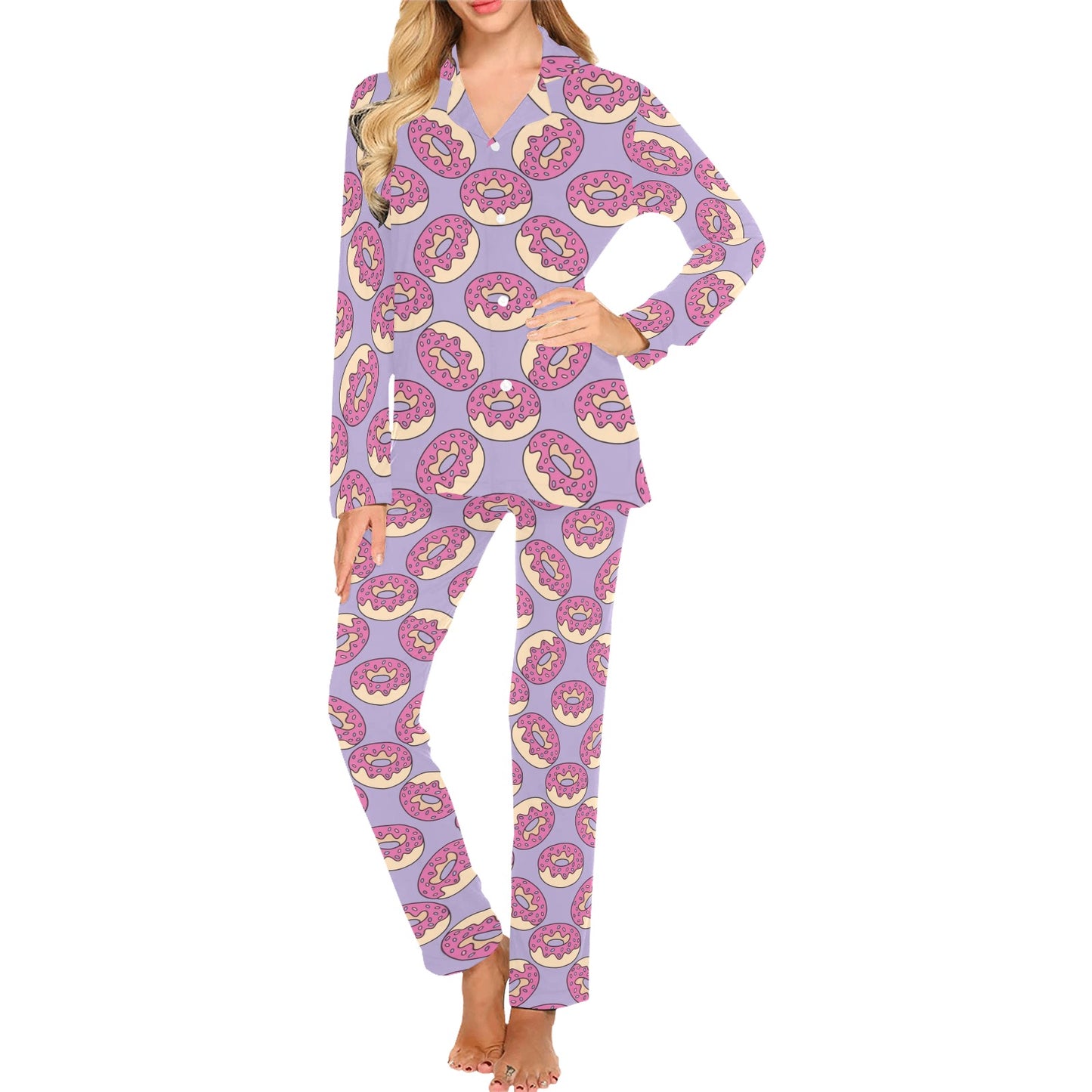 Donut Pattern Print Design DN015 Women's Long Pajama Set