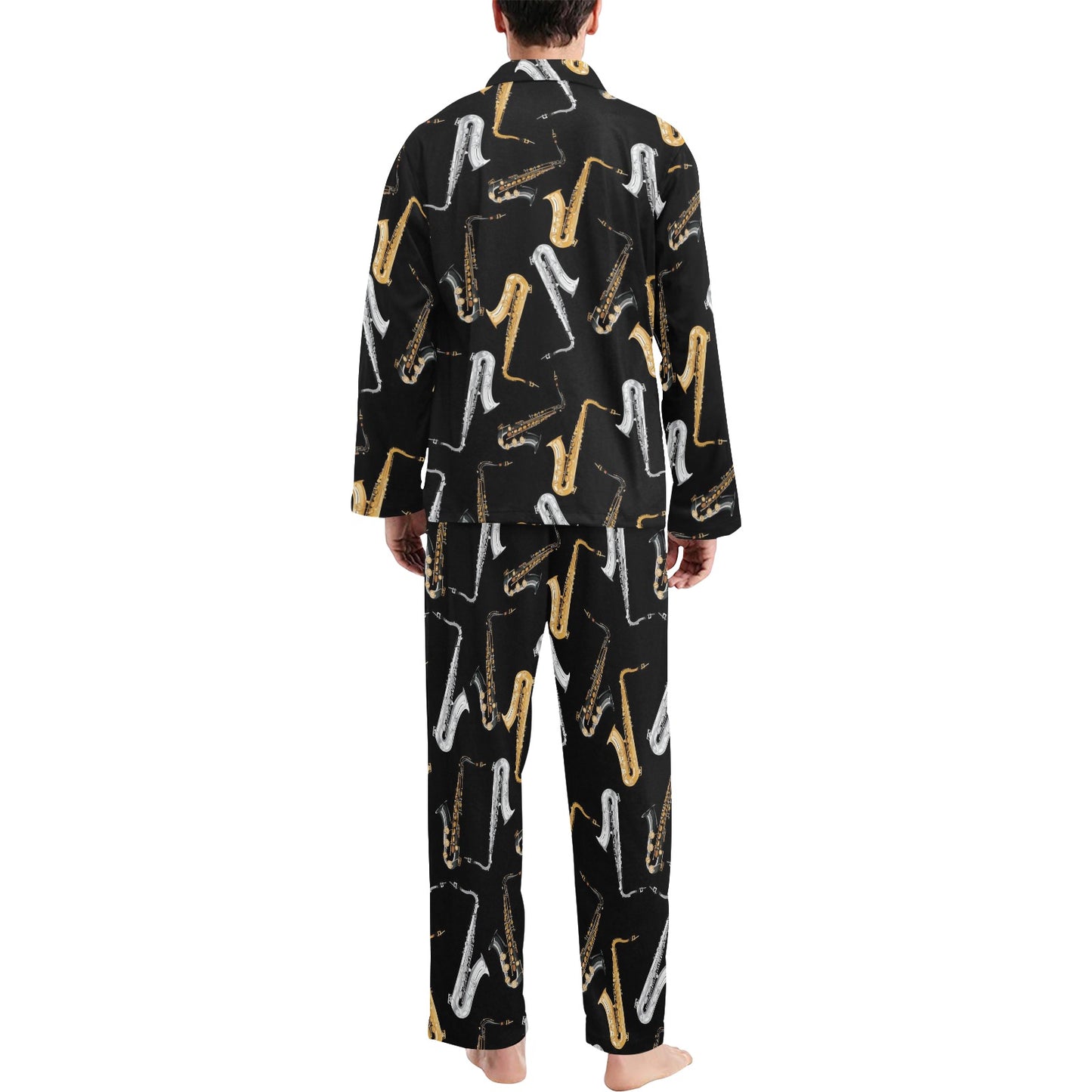 Saxophone Pattern Print Design 01 Men's Long Pajama Set