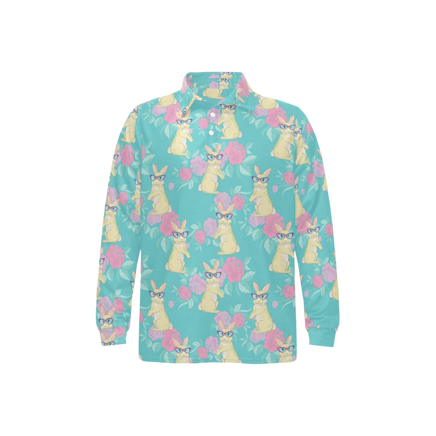 Rabbit Pattern Print Design RB05 Long Sleeve Polo Shirt For Men's
