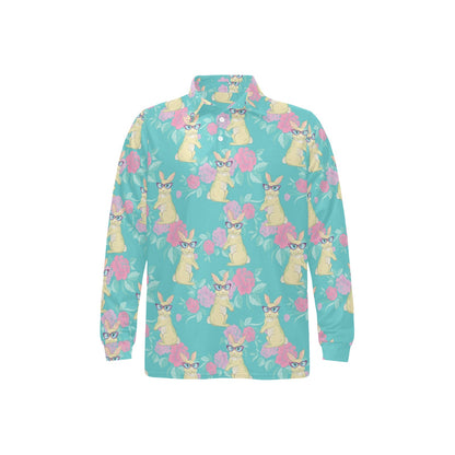 Rabbit Pattern Print Design RB05 Long Sleeve Polo Shirt For Men's