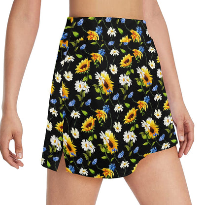 Sunflower Chamomile Bright Color Print 17" Golf & Pickleball Skort with Pockets