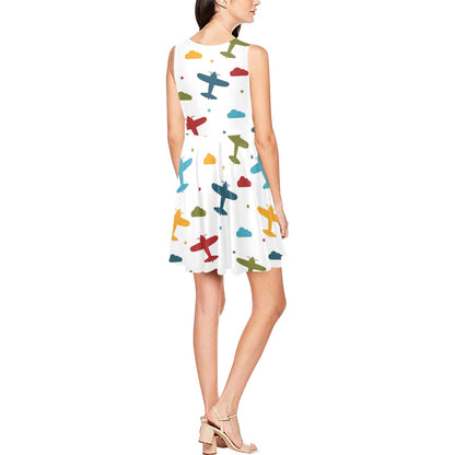 Airplane Pattern Print Design 06 Sleeveless Dress