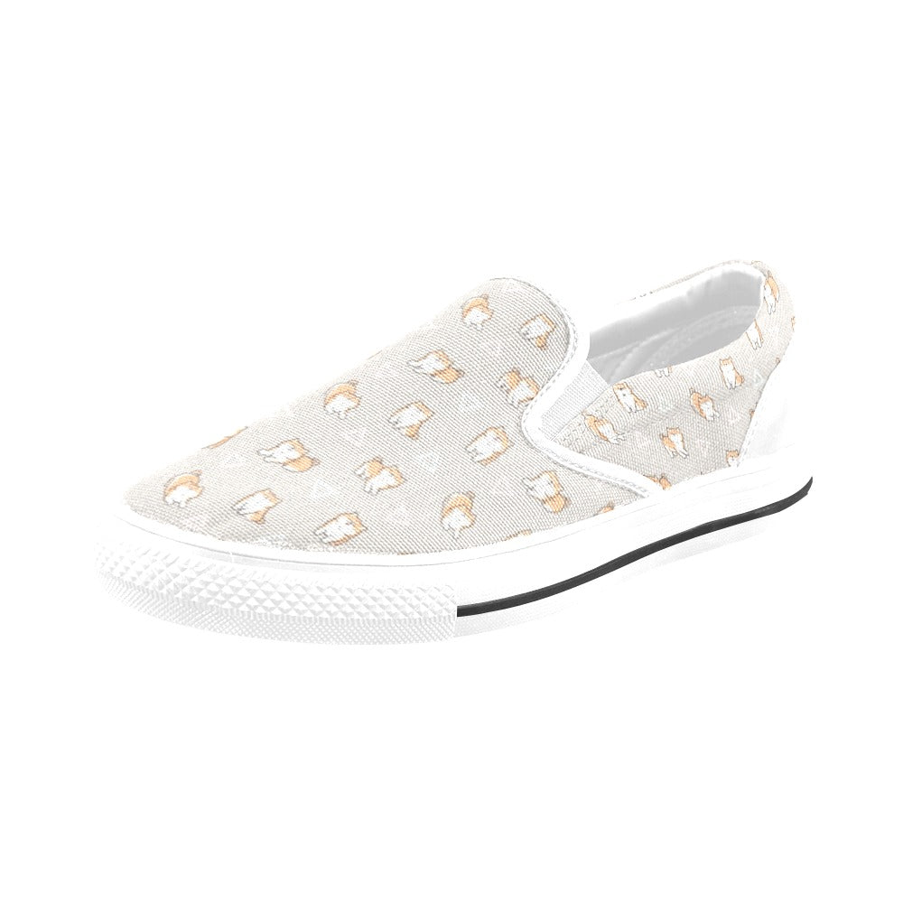 Shiba Inu Print Design LKS307 White Slip Ons Canvas Women's Shoes