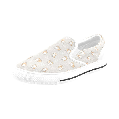 Shiba Inu Print Design LKS307 White Slip Ons Canvas Women's Shoes