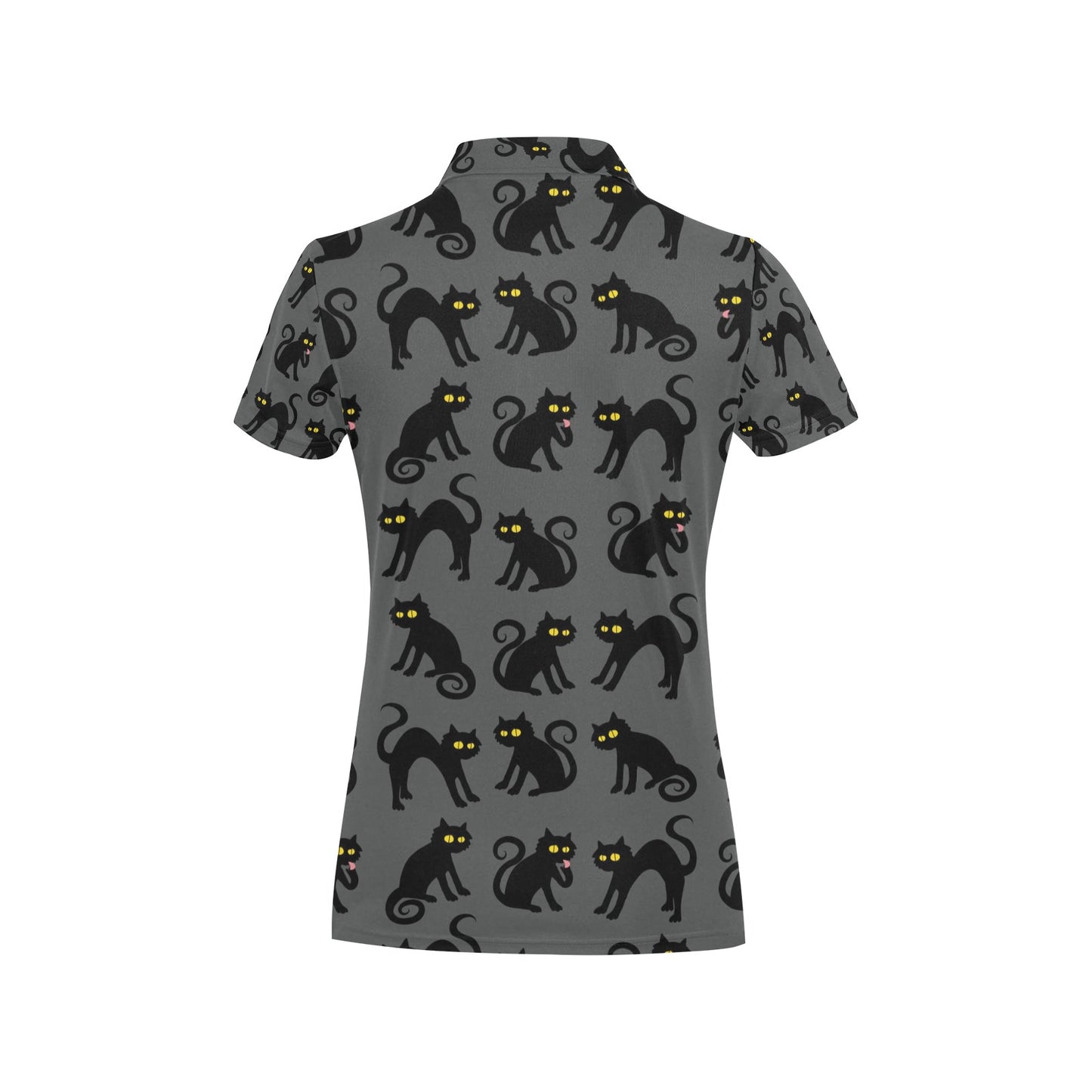 Black Cat Cute Print Pattern Women's Polo Shirt