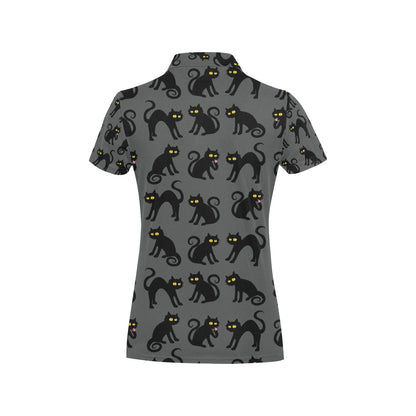 Black Cat Cute Print Pattern Women's Polo Shirt