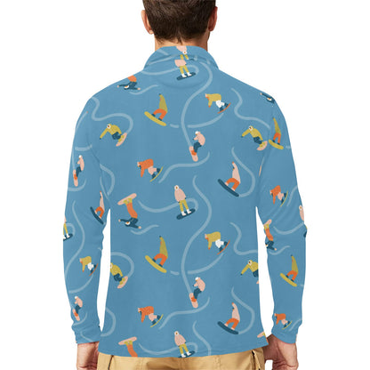 Snowboard Print Design LKS303 Long Sleeve Polo Shirt For Men's