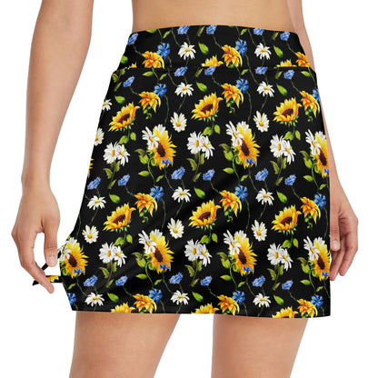 Sunflower Chamomile Bright Color Print 17" Golf & Pickleball Skort with Pockets