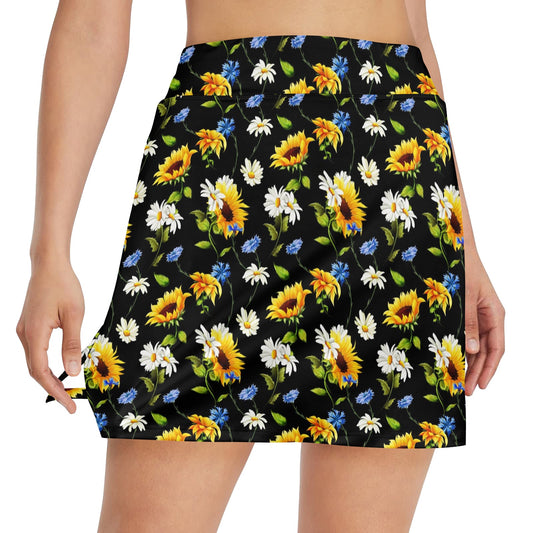 Sunflower Chamomile Bright Color Print 17" Golf & Pickleball Skort with Pockets