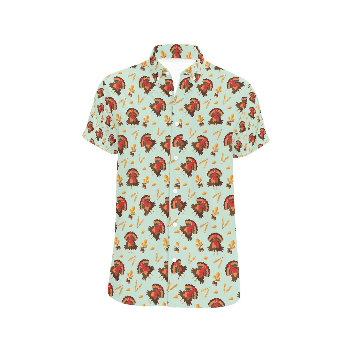 Thanksgiving Print Design LKS309 Men Short Sleeve Button Up Shirt