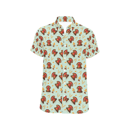 Thanksgiving Print Design LKS309 Men Short Sleeve Button Up Shirt