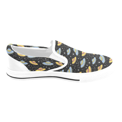 UFO Print Design LKS307 White Slip Ons Canvas Women's Shoes
