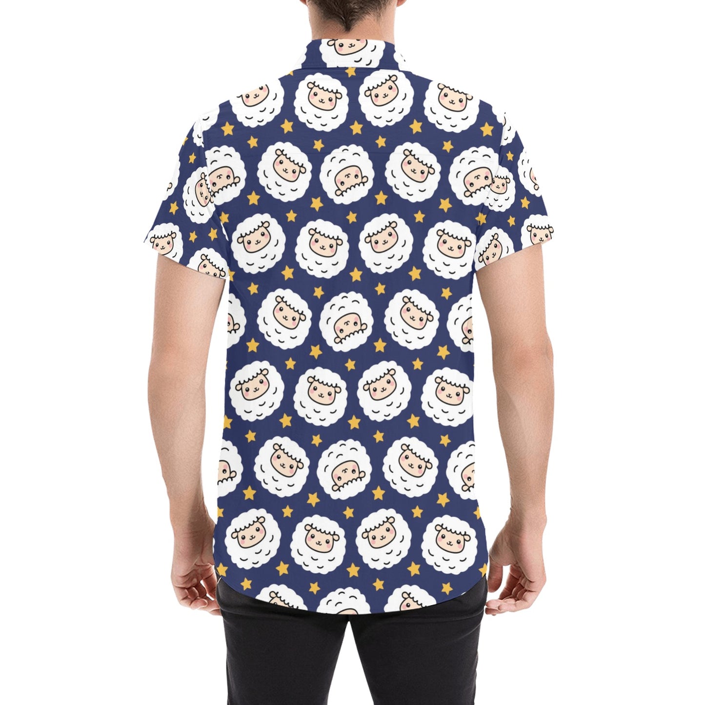 Sheep Print Design LKS402 Men Short Sleeve Button Up Shirt
