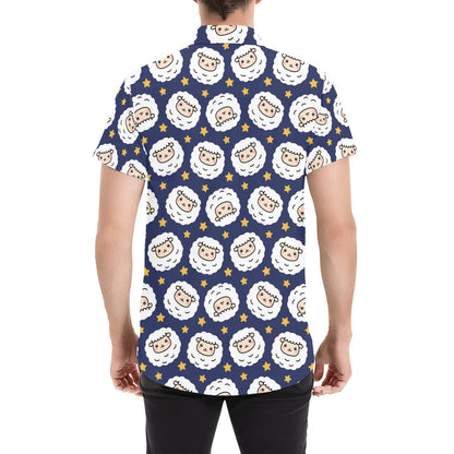 Sheep Print Design LKS402 Men Short Sleeve Button Up Shirt